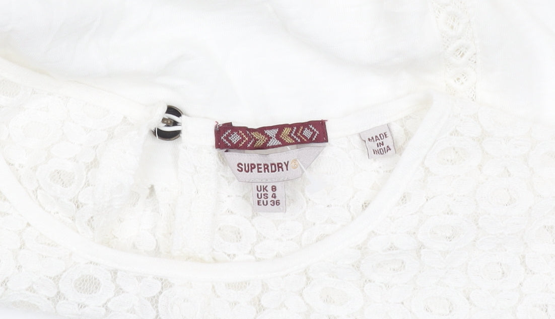 Womens UK Size 8 Superdry White Basic Blouse