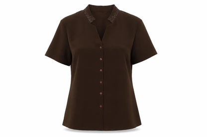 Womens UK Size 14 BHS Brown Basic Button-Up