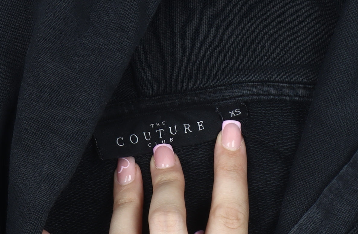 The Couture Club Women Black XS Cropped Hoodie