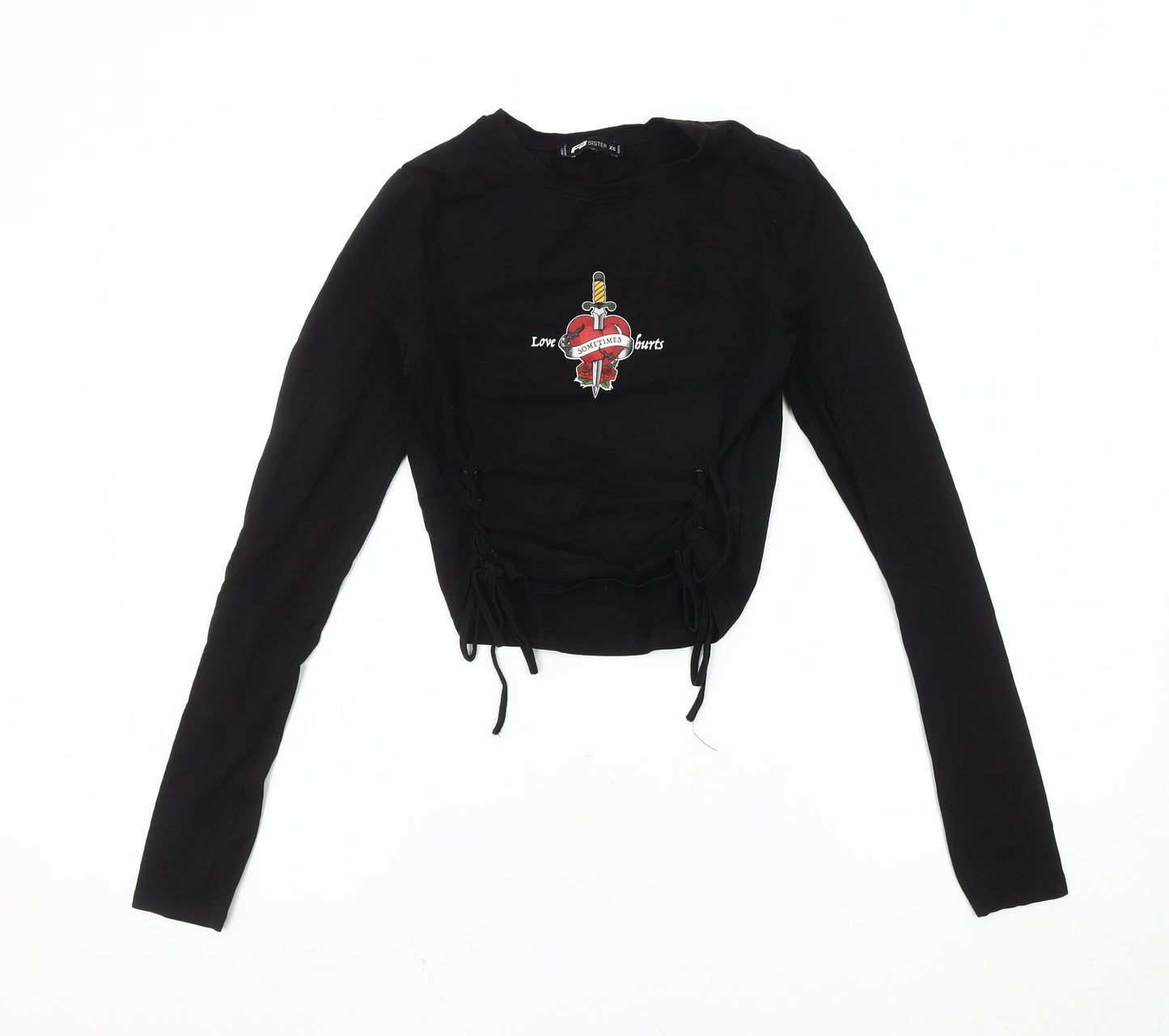 Womens UK Size XS FB Sister Black Cropped T-Shirt
