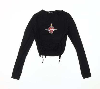 Womens UK Size XS FB Sister Black Cropped T-Shirt