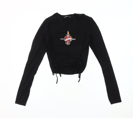 Womens UK Size XS FB Sister Black Cropped T-Shirt