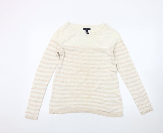 Gap Women's Beige Striped Pullover Jumper Size S