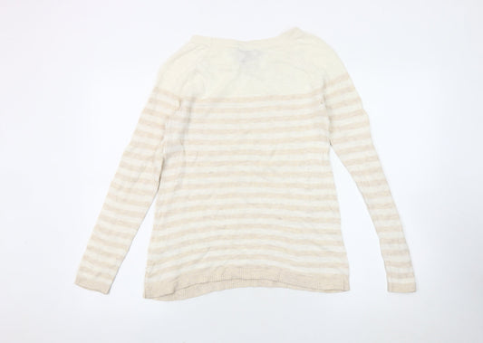Gap Women's Beige Striped Pullover Jumper Size S