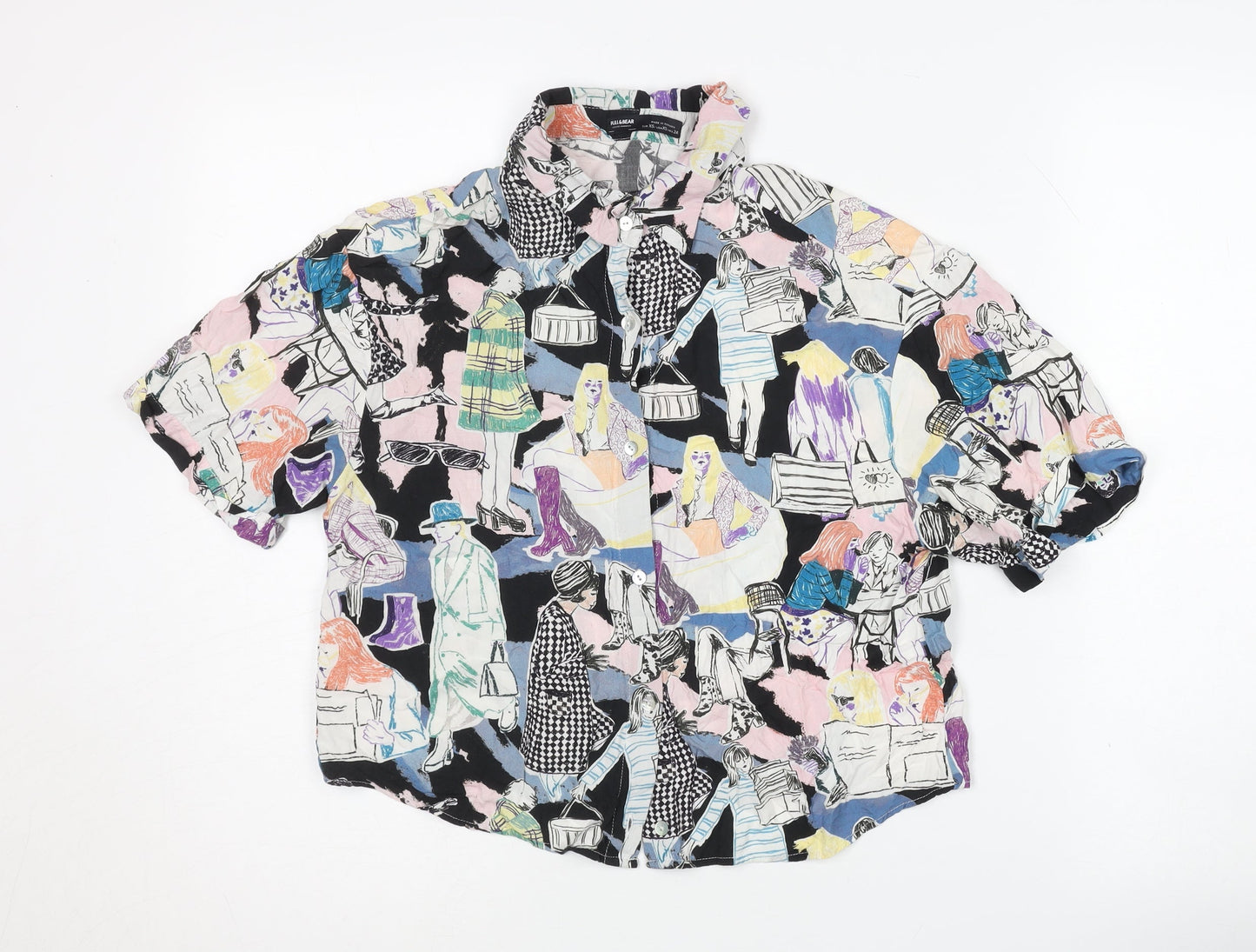 Womens UK Size XS Pull & Bear Multicoloured Basic Button-Up