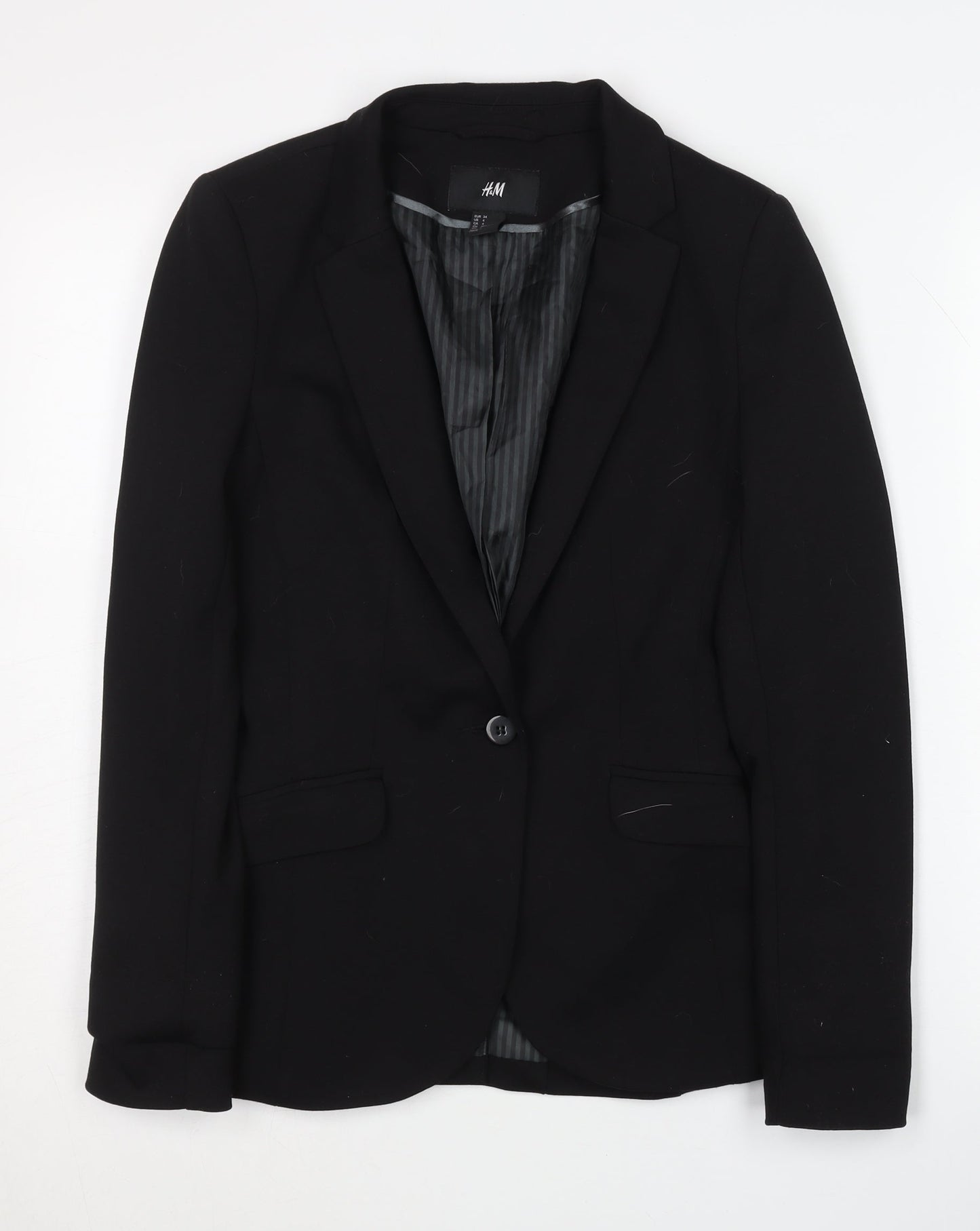 H&M Women's Black Blazer, Size 6, One-Button Single-Breasted