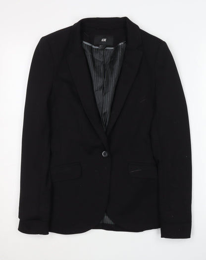 H&M Women's Black Blazer, Size 6, One-Button Single-Breasted