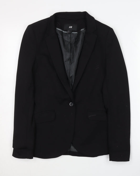 H&M Women's Black Blazer, Size 6, One-Button Single-Breasted