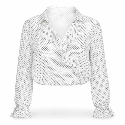 Honey Punch Women's White Polka Dot Cropped Blouse M