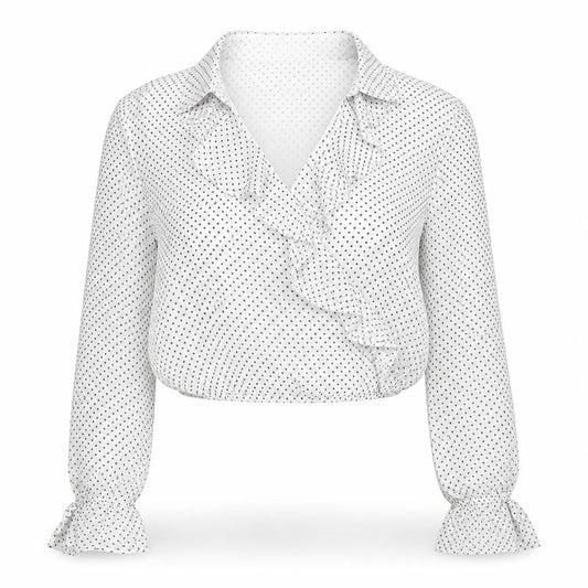 Honey Punch Women's White Polka Dot Cropped Blouse M
