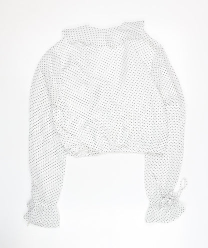 Honey Punch Women's White Polka Dot Cropped Blouse M
