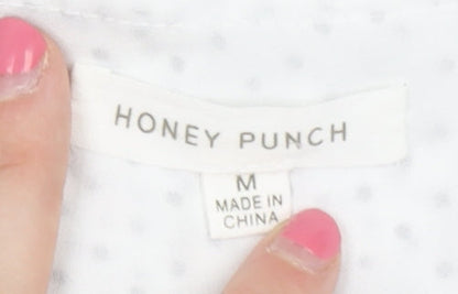 Honey Punch Women's White Polka Dot Cropped Blouse M