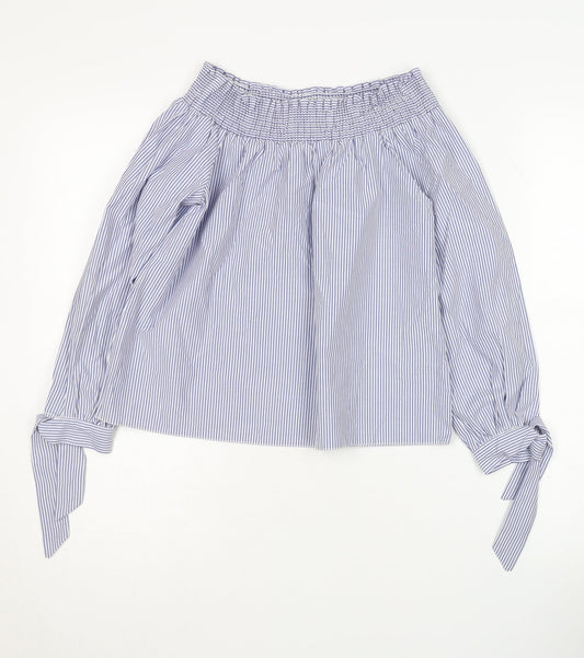 New Look Women's Blue Striped Off the Shoulder Blouse