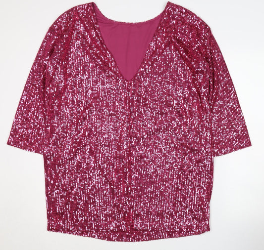 ASOS DESIGN Women's Pink Sequin V-Neck Dress Size 8 Party