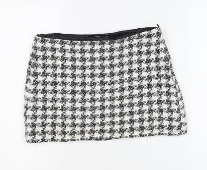 MNG Women's Houndstooth Mini Skirt, Size S Black/White