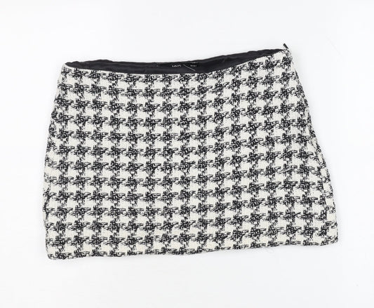 MNG Women's Houndstooth Mini Skirt, Size S Black/White