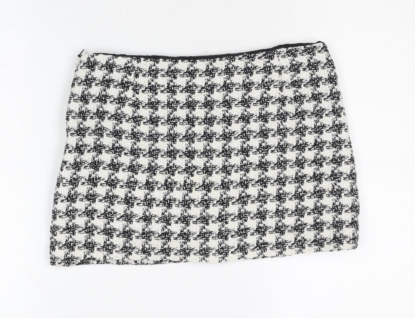 MNG Women's Houndstooth Mini Skirt, Size S Black/White