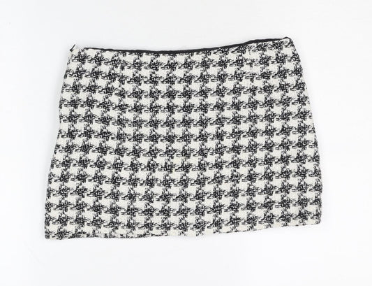 MNG Women's Houndstooth Mini Skirt, Size S Black/White