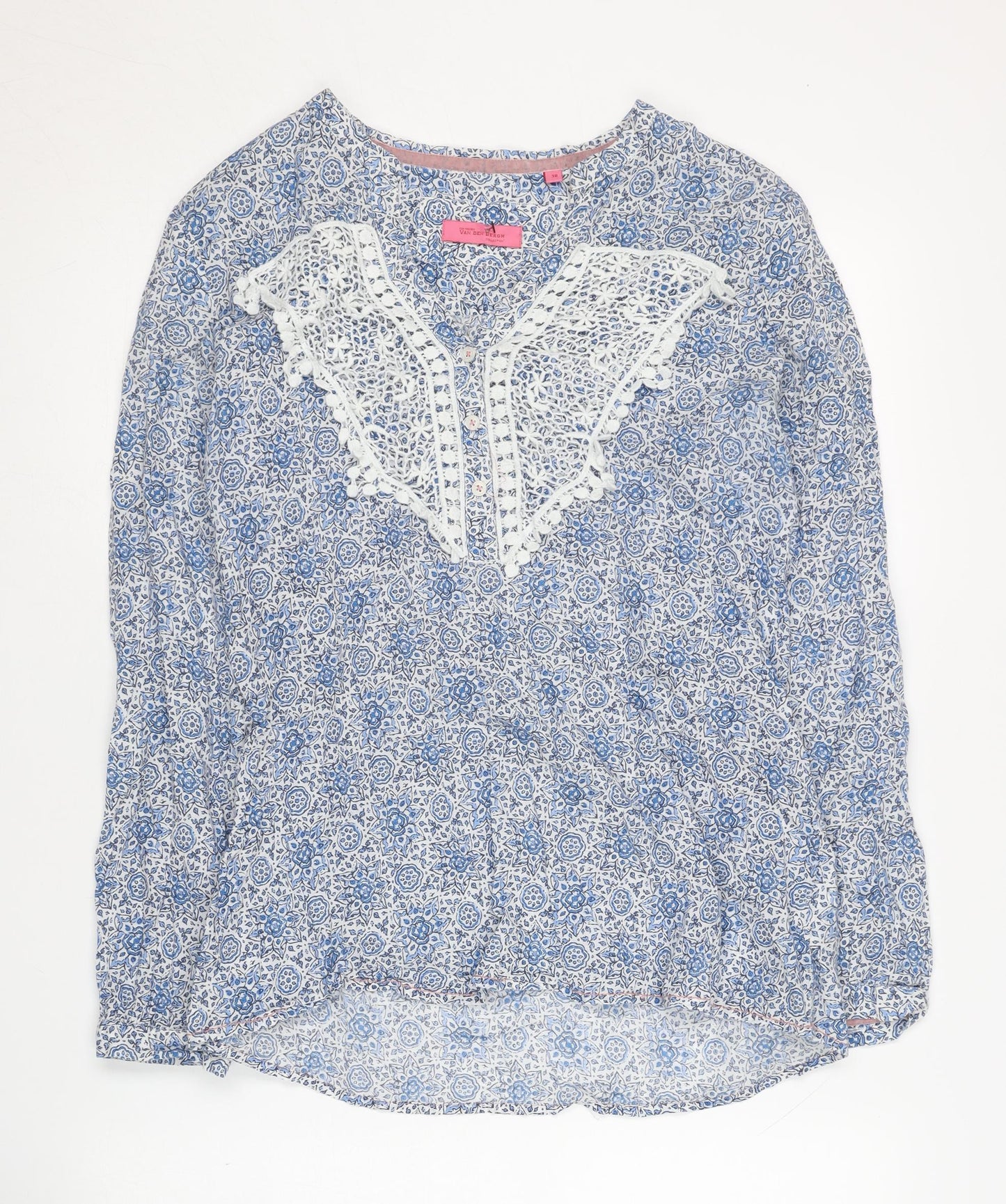 Van Den Bergh Women's Blue Floral Lace Blouse Size 10