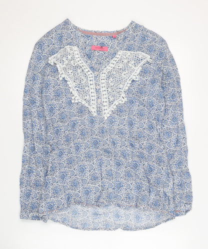 Van Den Bergh Women's Blue Floral Lace Blouse Size 10