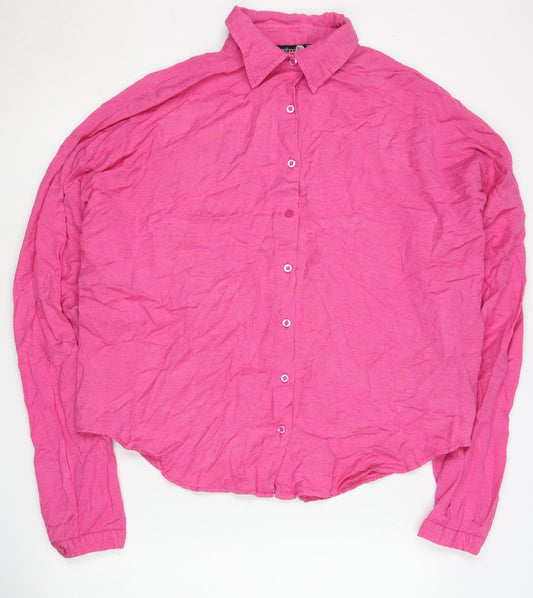 Boohoo Women's Pink Button-Up Shirt Size 10 Tall