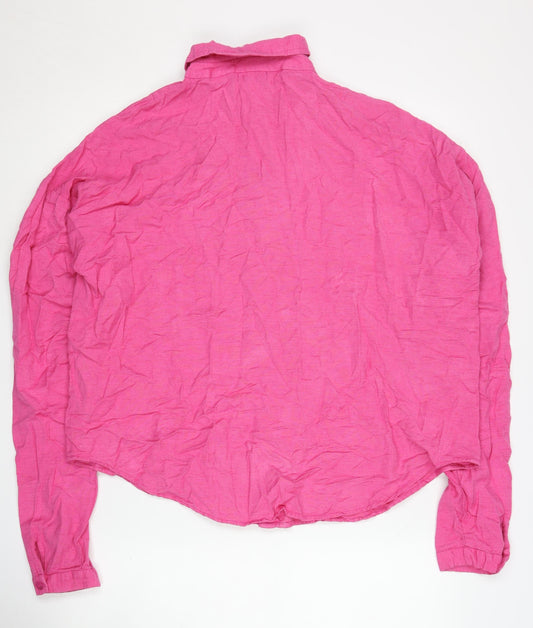 Boohoo Women's Pink Button-Up Shirt Size 10 Tall