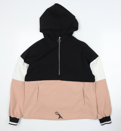 Zara Women's S Black Pink 1/2 Zip Colourblock Hoodie