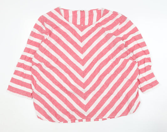 Cotton Traders Women's Red Striped 3/4 Sleeve Top