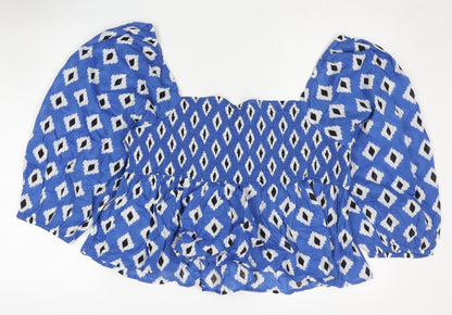 New Look Women's Blue Cropped Blouse - Size 18