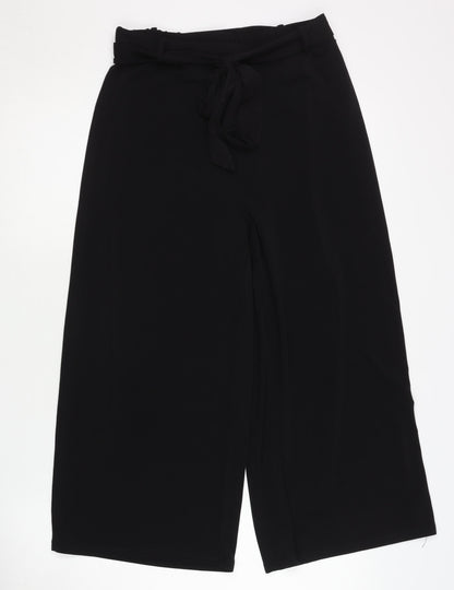 Womens UK Size M VERO MODA Relaxed Fit Wide-Leg Black Trousers