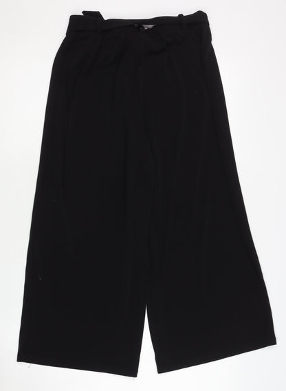 Womens UK Size M VERO MODA Relaxed Fit Wide-Leg Black Trousers