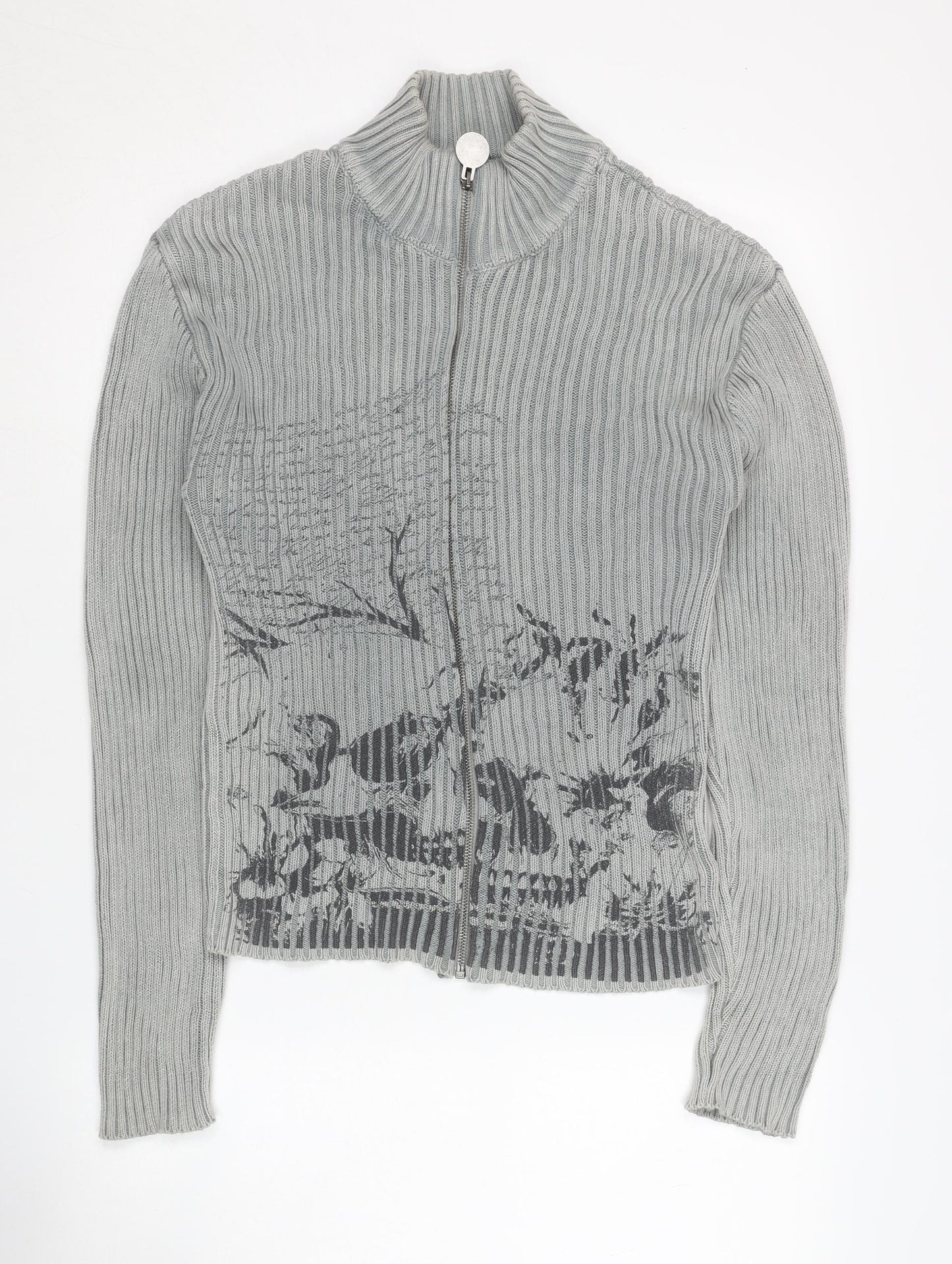 BOOHOOMAN Men's Grey XL Full Zip Cable-Knit Jumper