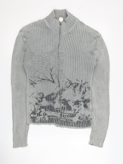 BOOHOOMAN Men's Grey XL Full Zip Cable-Knit Jumper