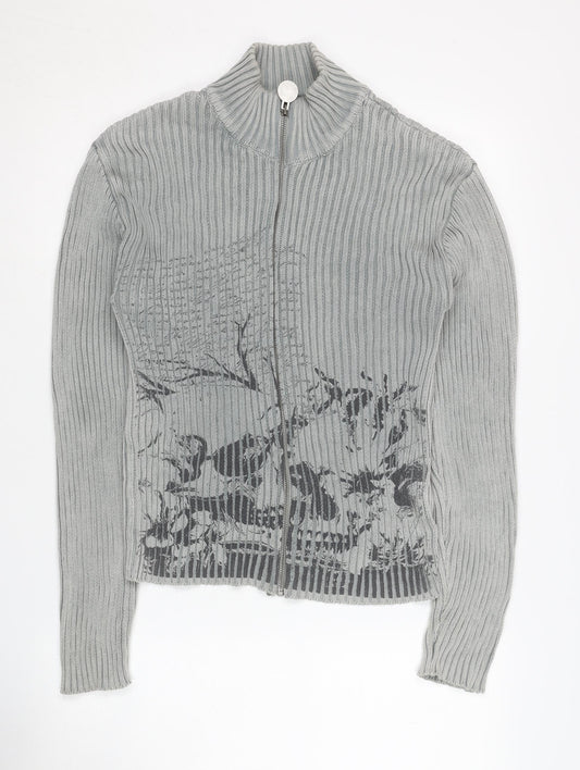 BOOHOOMAN Men's Grey XL Full Zip Cable-Knit Jumper