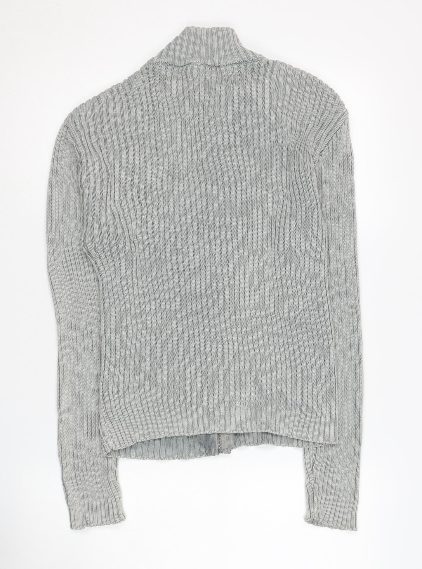 BOOHOOMAN Men's Grey XL Full Zip Cable-Knit Jumper