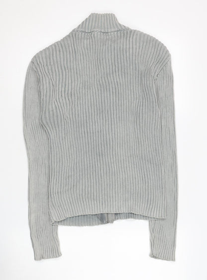 BOOHOOMAN Men's Grey XL Full Zip Cable-Knit Jumper
