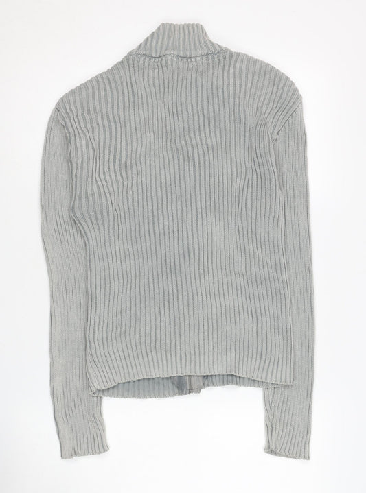 BOOHOOMAN Men's Grey XL Full Zip Cable-Knit Jumper