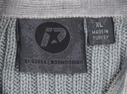 BOOHOOMAN Men's Grey XL Full Zip Cable-Knit Jumper