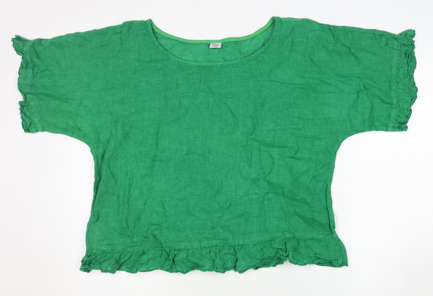 BESLIKA Women's Green Linen Blouse - One Size, Ruffled