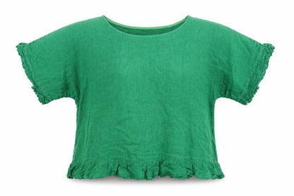 BESLIKA Women's Green Linen Blouse - One Size, Ruffled