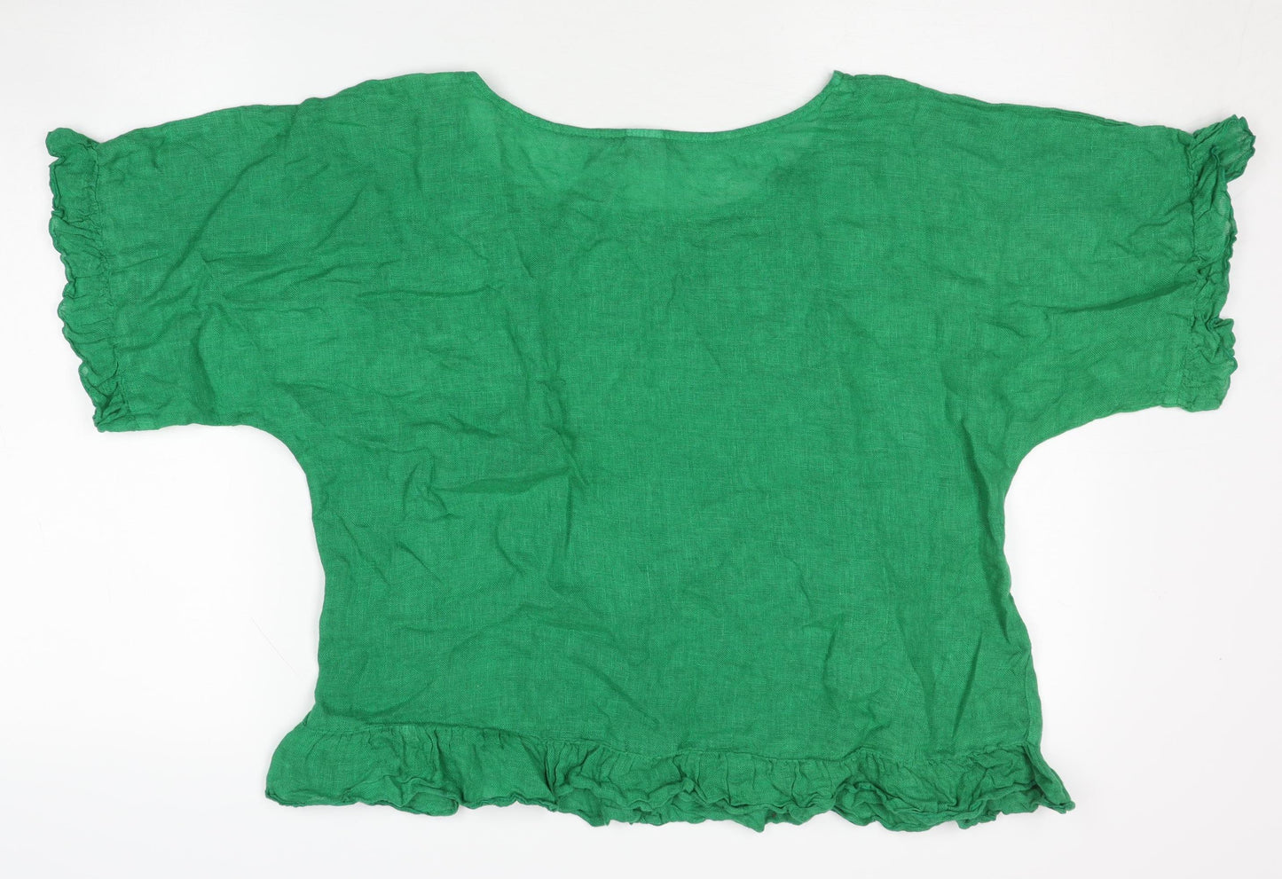 BESLIKA Women's Green Linen Blouse - One Size, Ruffled