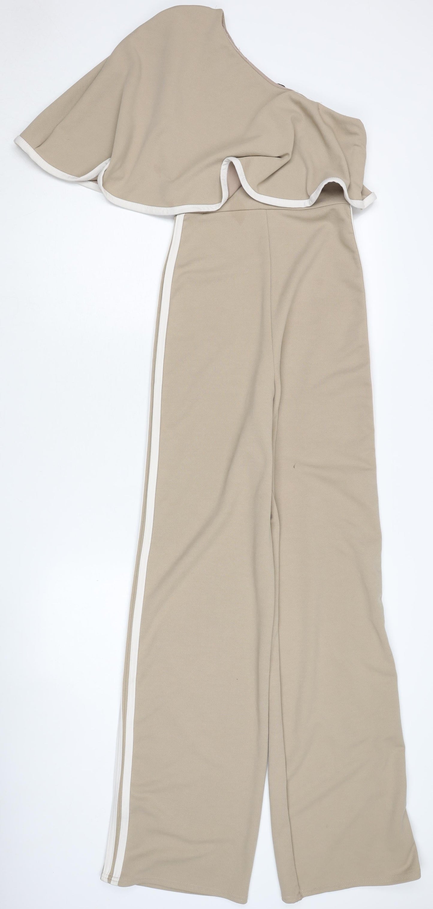 PrettyLittleThing Beige One Shoulder Jumpsuit Size 8