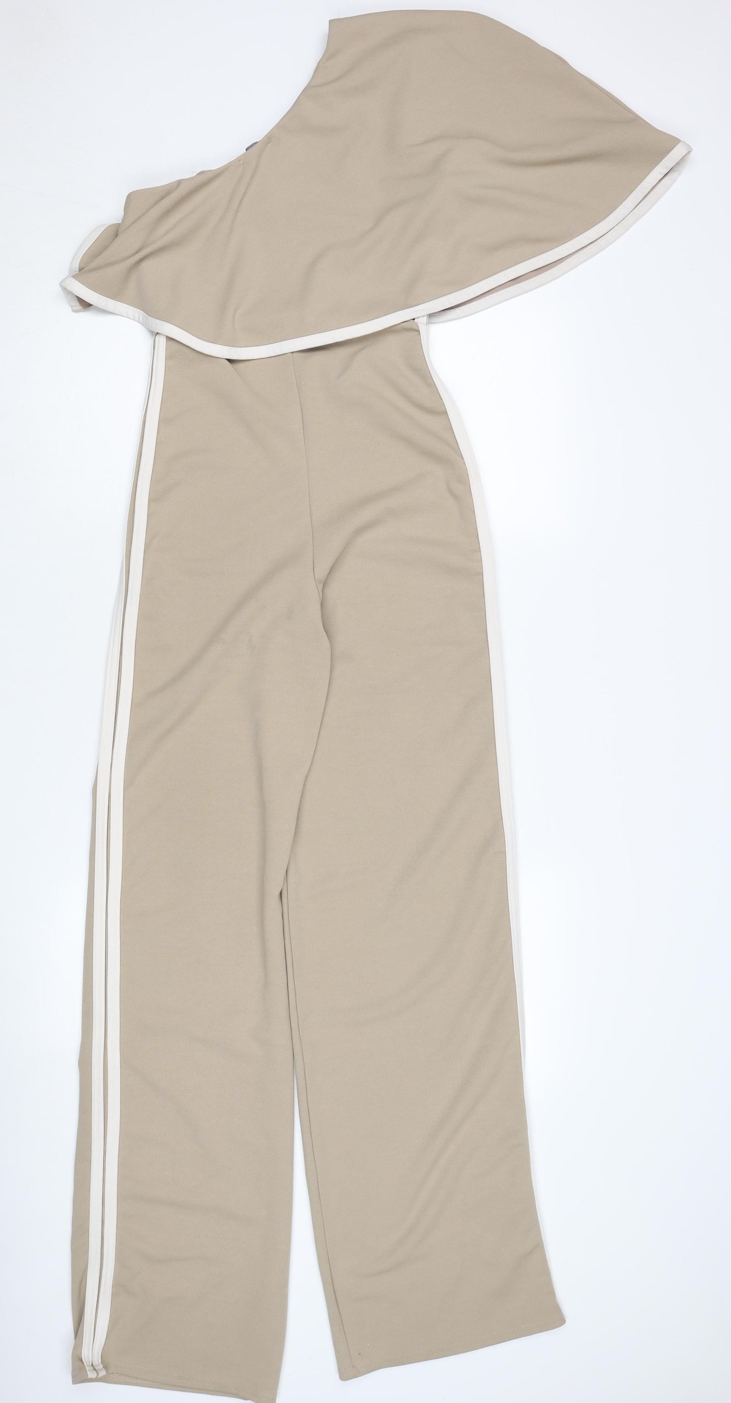 PrettyLittleThing Beige One Shoulder Jumpsuit Size 8
