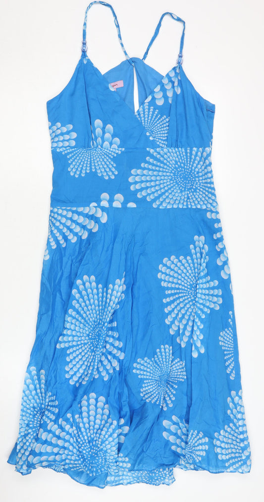 Monsoon Women's Blue Cotton V-Neck Dress, Size 12, Sleeveless