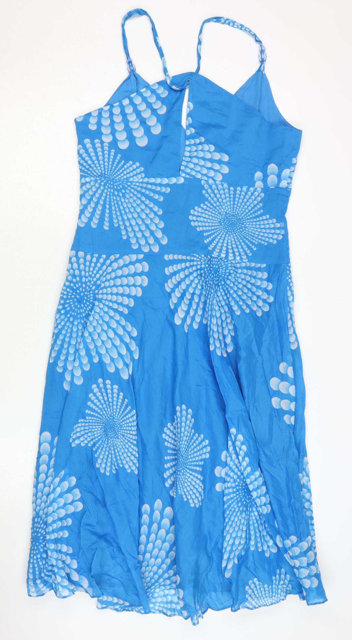 Monsoon Women's Blue Cotton V-Neck Dress, Size 12, Sleeveless