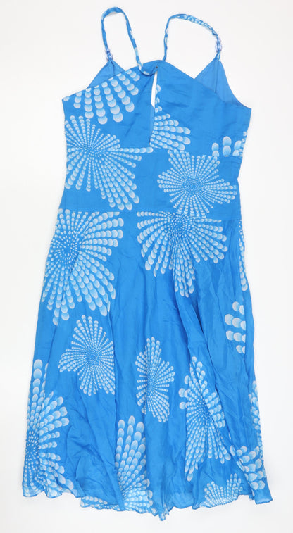 Monsoon Women's Blue Cotton V-Neck Dress, Size 12, Sleeveless