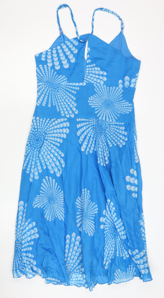 Monsoon Women's Blue Cotton V-Neck Dress, Size 12, Sleeveless