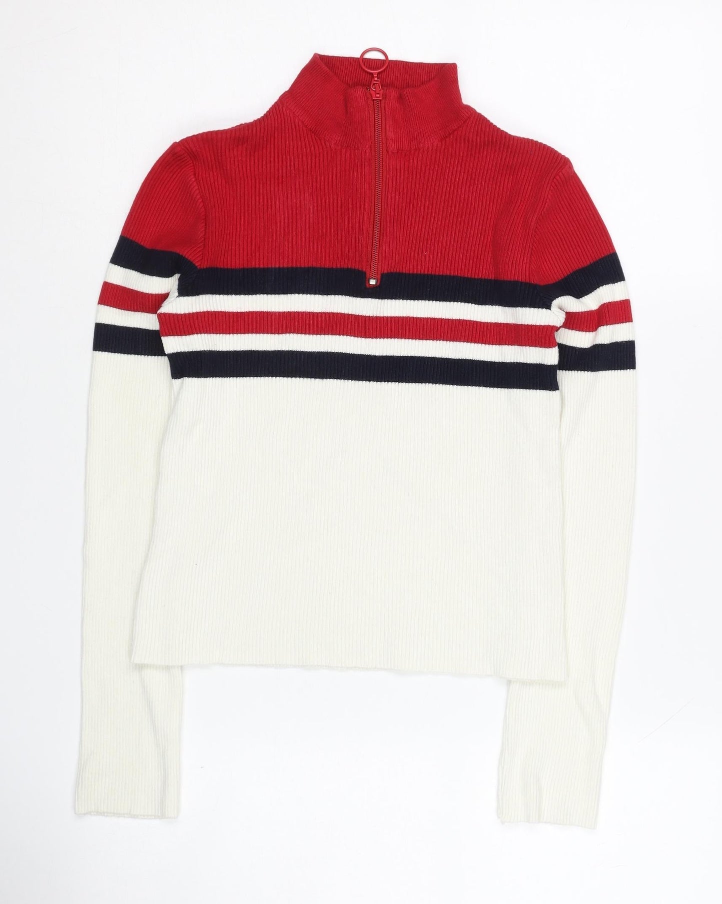 Urban Outfitters Womens Red Striped 1/4 Zip Sweatshirt Size S