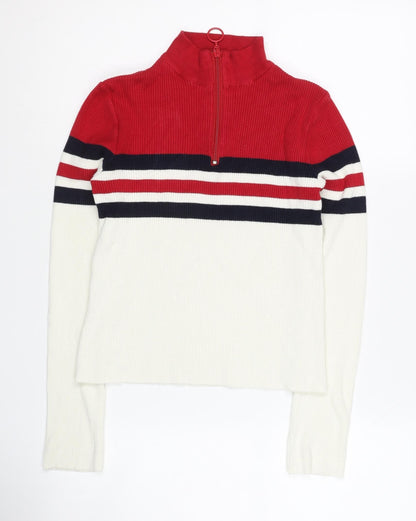 Urban Outfitters Womens Red Striped 1/4 Zip Sweatshirt Size S