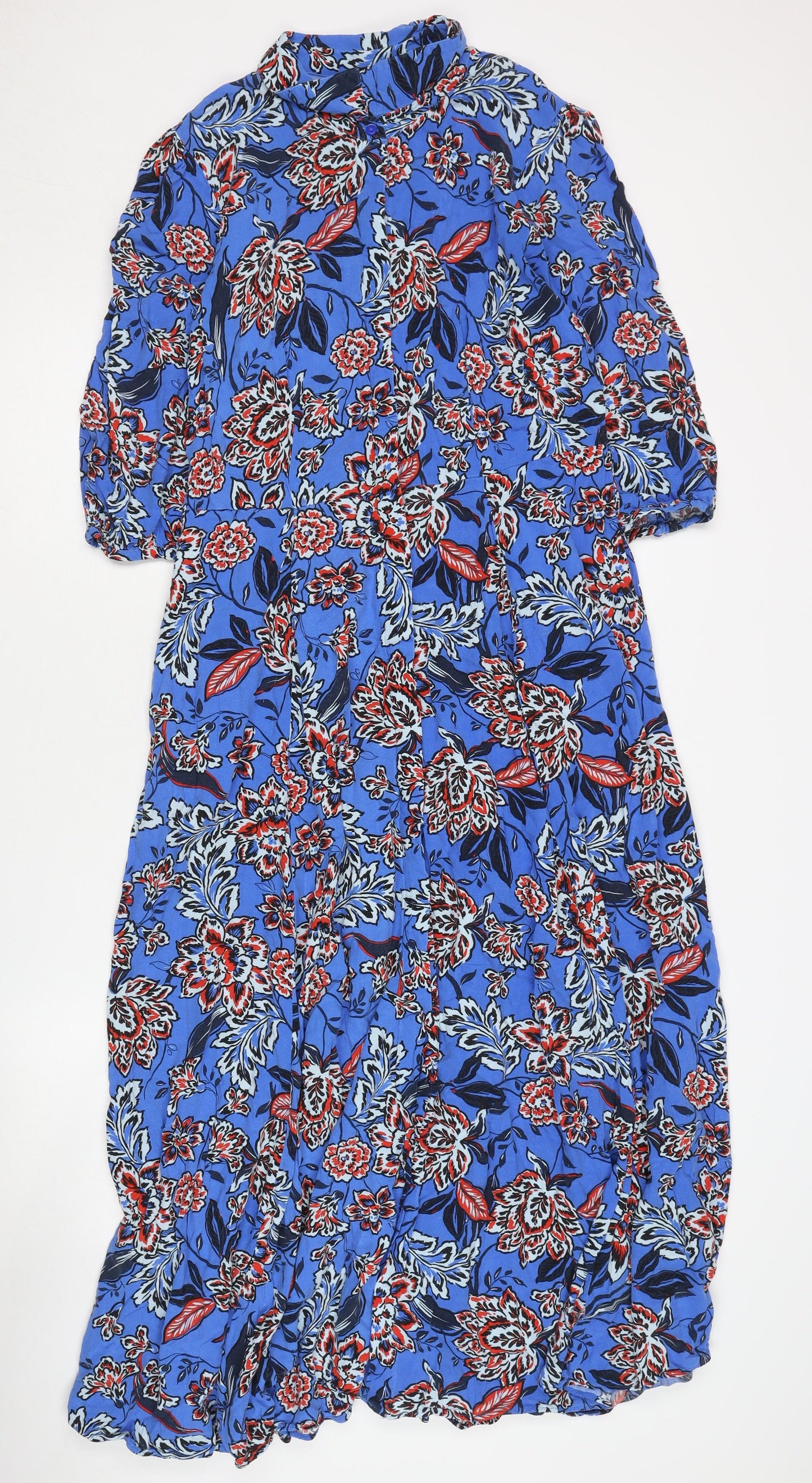 Next Women's Blue Floral High Neck Dress Size 12